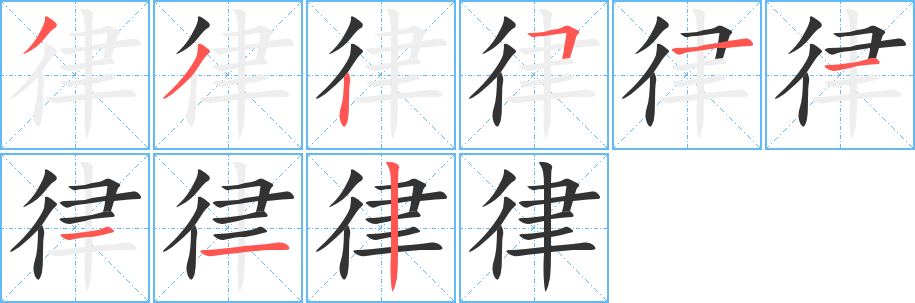 律的筆順?lè)植窖菔?>
					
                    <hr />
                    <h2>律的基本信息</h2>
                    <div   id=