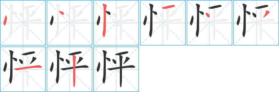 怦的筆順?lè)植窖菔?>
					
                    <hr />
                    <h2>怦的基本信息</h2>
                    <div   id=
