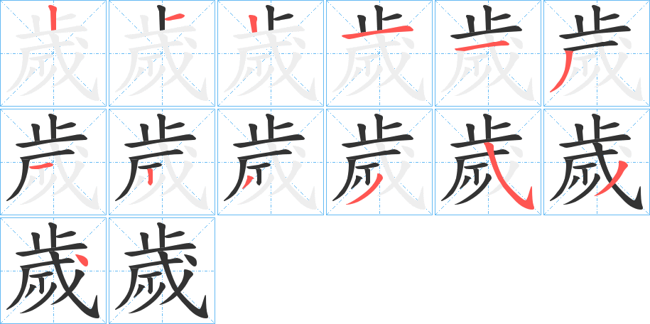 歲的筆順?lè)植窖菔?>
					
                    <hr />
                    <h2>歲的基本信息</h2>
                    <div   id=